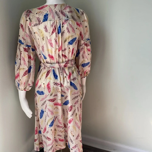 ANTHROPOLOGIE Nathalie Lete Paris Galah Feather Print Silk Midi Dress Size 4 - Picture 7 of 9